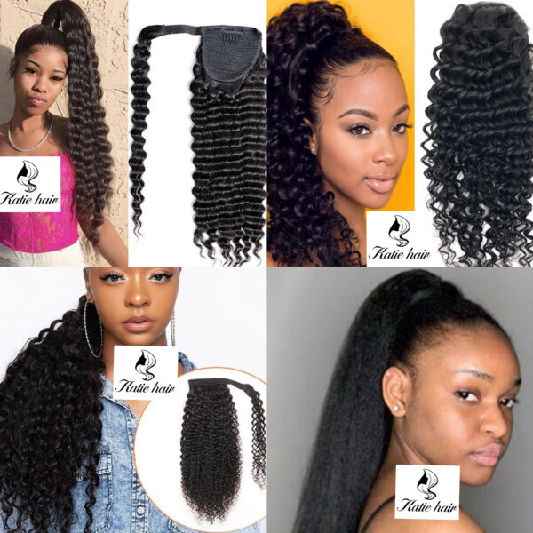 Best selling 100% raw human hair natural black 1B Extension Remy Ponytail - Image 3