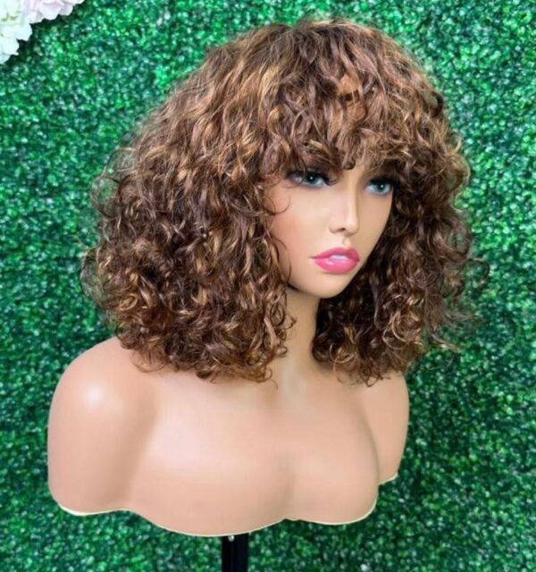 Fringe curly wig 100% human hair density 180% raw brazilian hair - Image 3