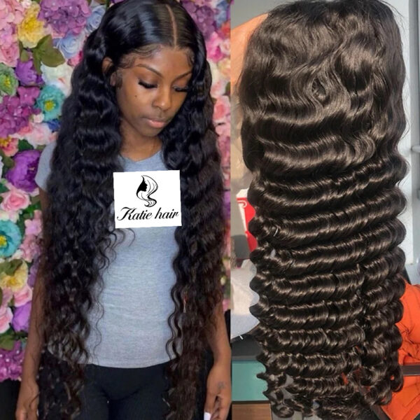 high density HD lace deep wave full frontal wig 40 inches - Image 2