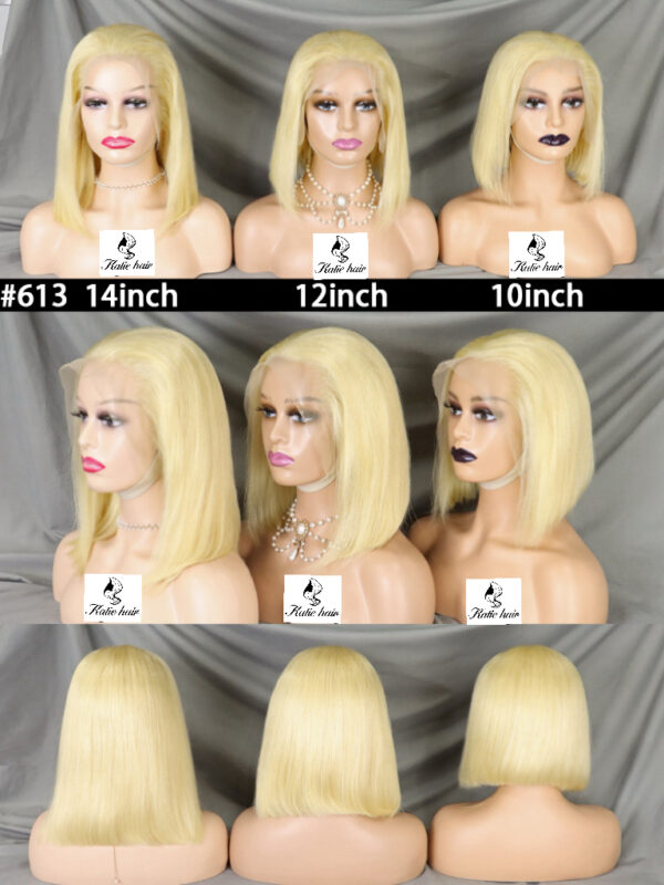 Raw human hair 13*4 lace frontal wig 613 blonde bob wig - Image 2