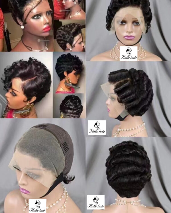 Hot sale pixie cut loose 13*4 full frontal wig 100% human hair - Image 3