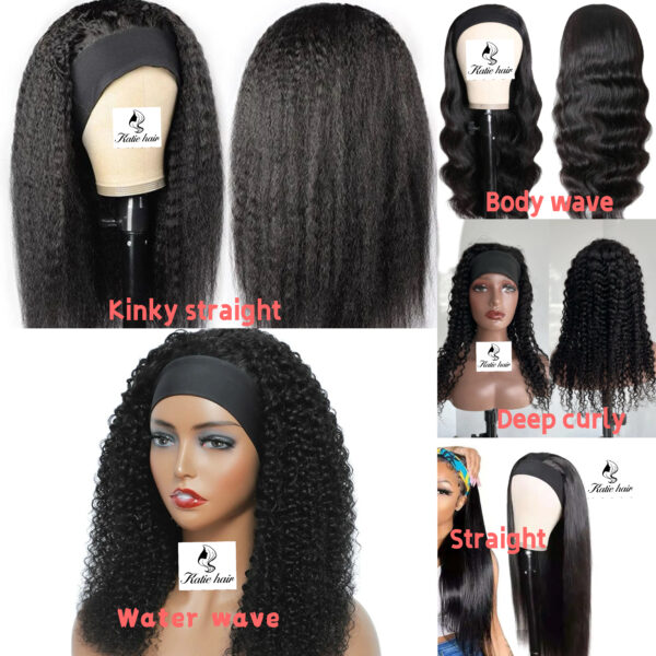 Natural black headband wigs raw virgin human hair - Image 2