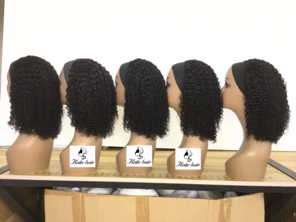Natural black headband wigs raw virgin human hair - Image 4
