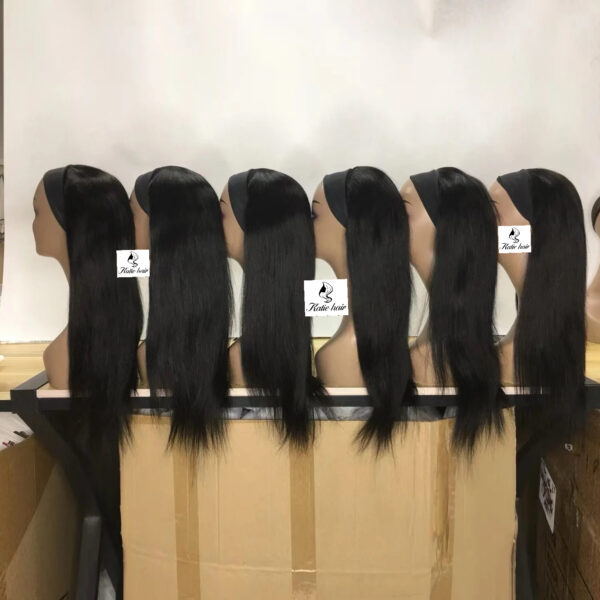 Natural black headband wigs raw virgin human hair - Image 3