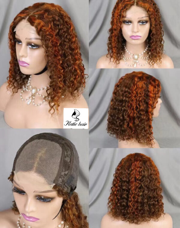 Water wave color hair curly 4*4 closure wig 100% human hair - Image 2