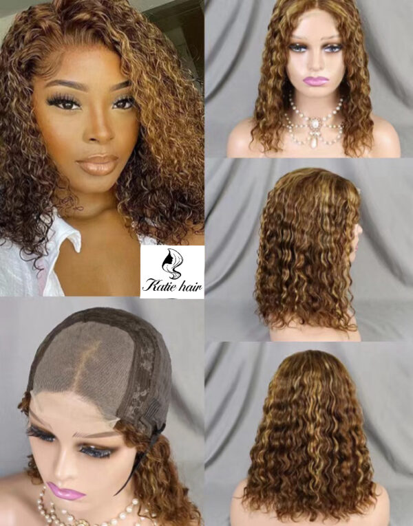Water wave color hair curly 4*4 closure wig 100% human hair - Image 3
