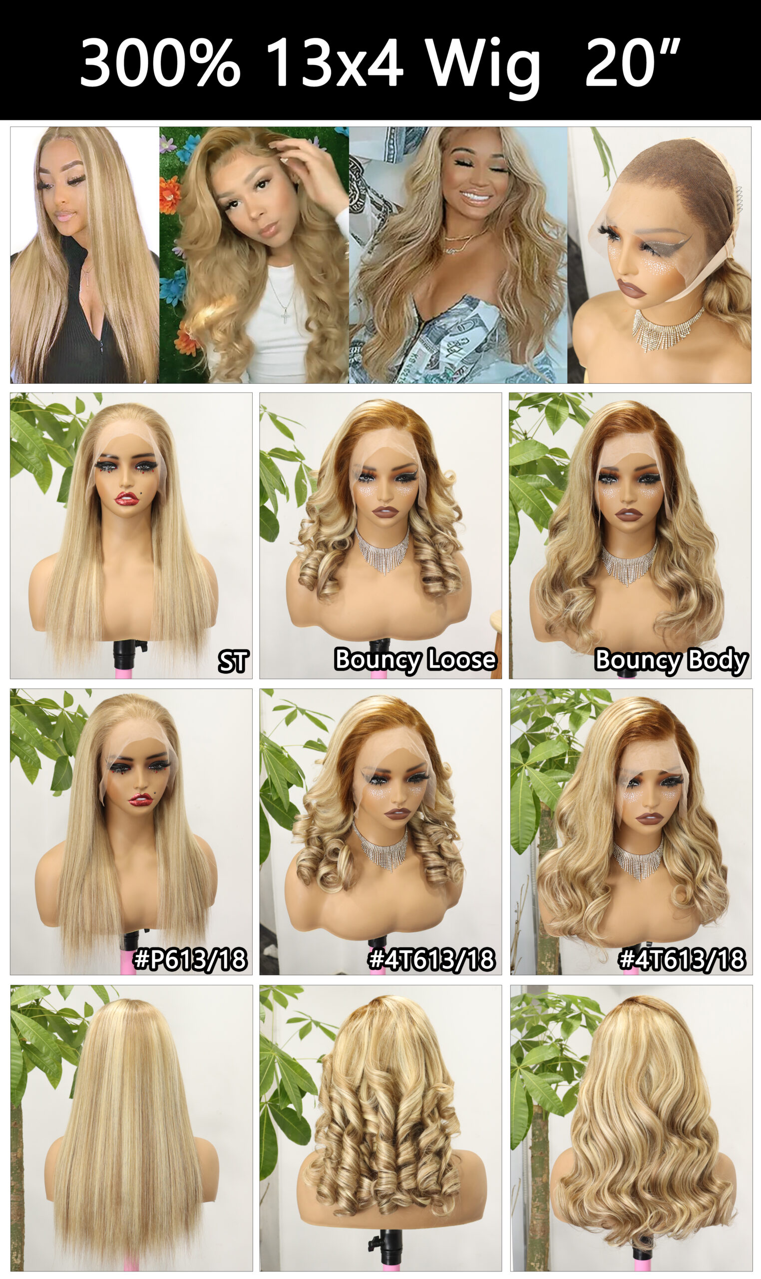 300% 13*4 blonde frontal wig high density high quality