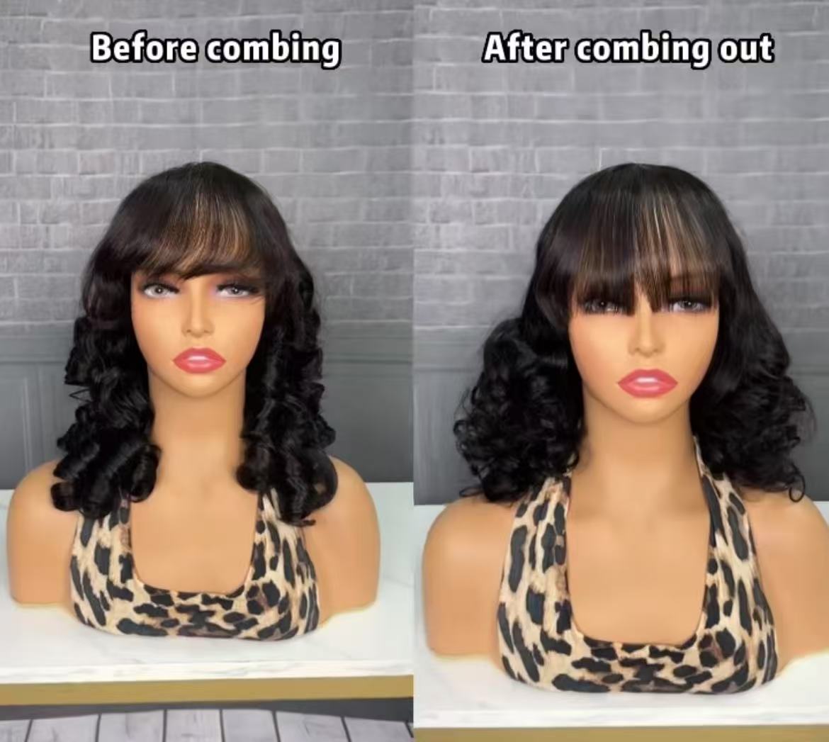 1*3 Raw hair bouncy fringe closure wig 20inch