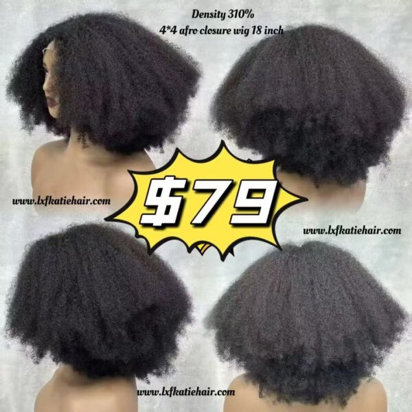 density 310% 4*4 afro closure wig 18inch