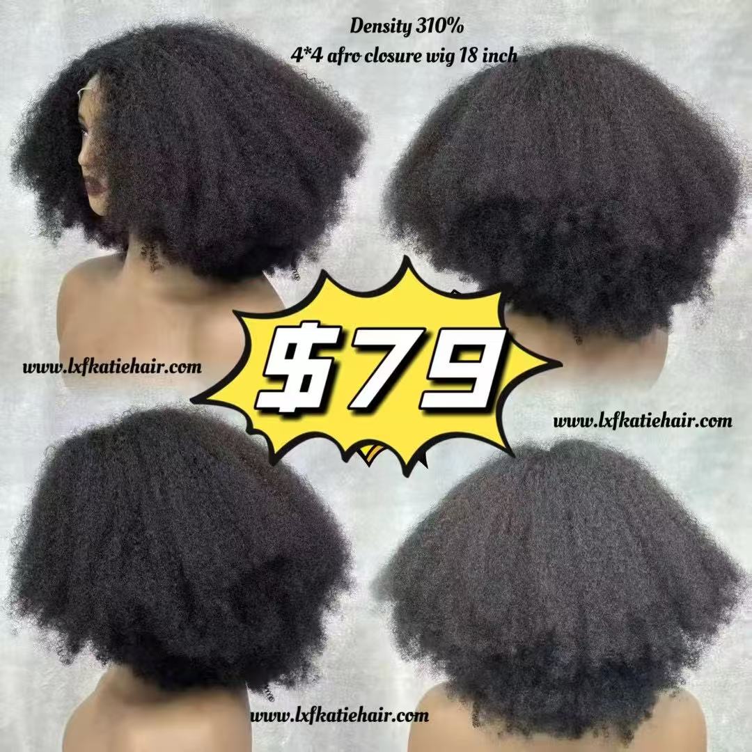 density 310% 4*4 afro closure wig 18inch